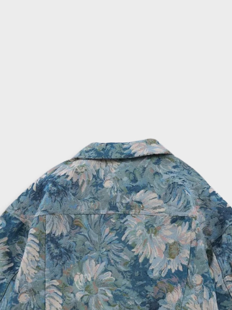 FLORAL DENIM JACKET FOR MEN’S COTTON BLEND STYLE