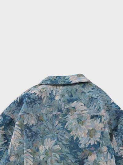 FLORAL DENIM JACKET FOR MEN’S COTTON BLEND STYLE