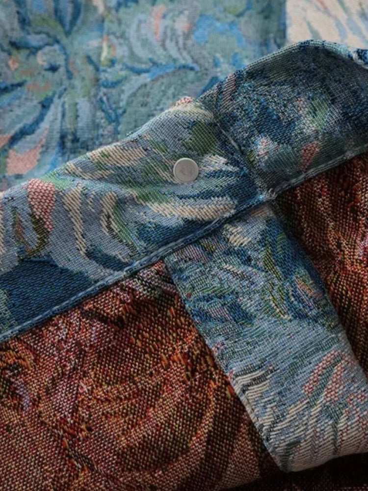 FLORAL DENIM JACKET FOR MEN’S COTTON BLEND STYLE