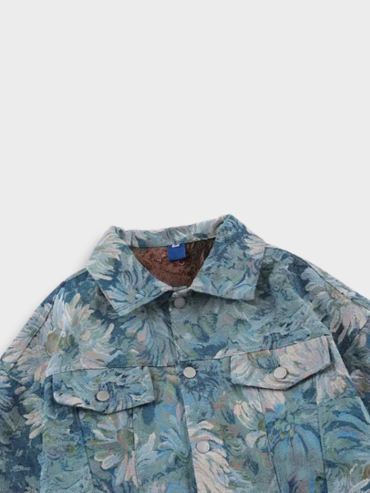 FLORAL DENIM JACKET FOR MEN’S COTTON BLEND STYLE