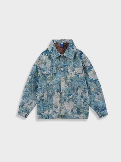 FLORAL DENIM JACKET FOR MEN’S COTTON BLEND STYLE