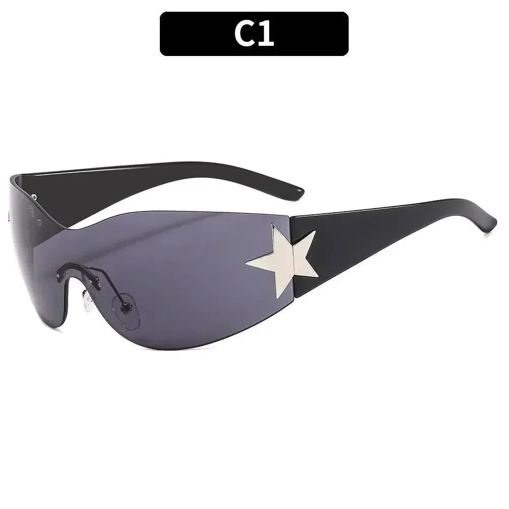 FUTURISTIC BLACK SUNGLASSES WITH STAR - LUXURY PUNK SPORTS ACCESSORY