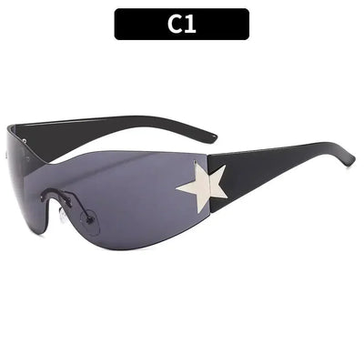 FUTURISTIC BLACK SUNGLASSES WITH STAR - LUXURY PUNK SPORTS ACCESSORY