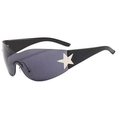 FUTURISTIC BLACK SUNGLASSES WITH STAR - LUXURY PUNK SPORTS ACCESSORY