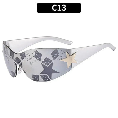FUTURISTIC BLACK SUNGLASSES WITH STAR - LUXURY PUNK SPORTS ACCESSORY