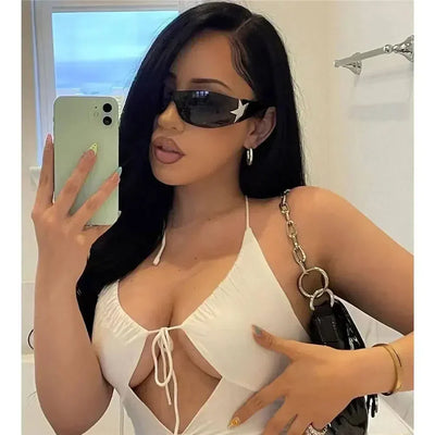 FUTURISTIC BLACK SUNGLASSES WITH STAR - LUXURY PUNK SPORTS ACCESSORY