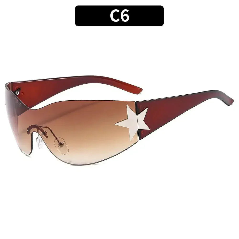 FUTURISTIC BLACK SUNGLASSES WITH STAR - LUXURY PUNK SPORTS ACCESSORY