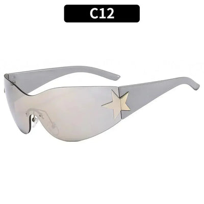 FUTURISTIC BLACK SUNGLASSES WITH STAR - LUXURY PUNK SPORTS ACCESSORY