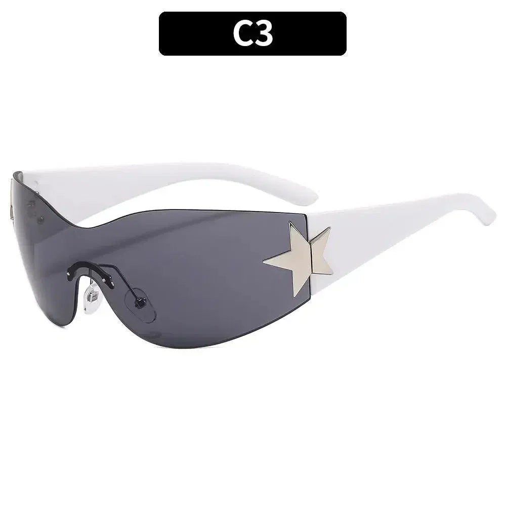 FUTURISTIC BLACK SUNGLASSES WITH STAR - LUXURY PUNK SPORTS ACCESSORY