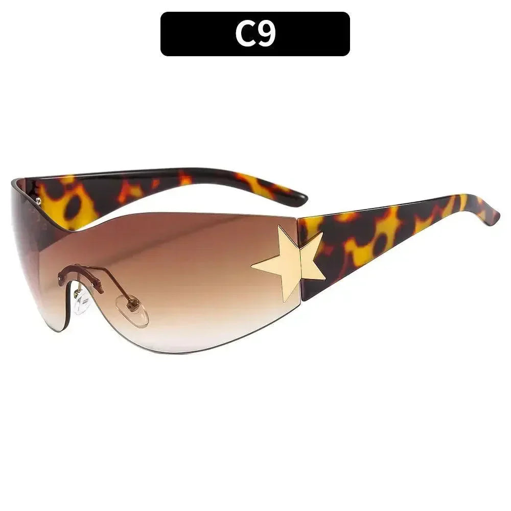 FUTURISTIC BLACK SUNGLASSES WITH STAR - LUXURY PUNK SPORTS ACCESSORY