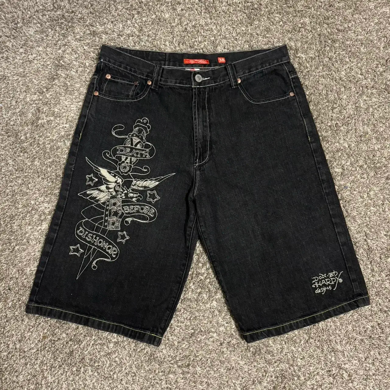 GOTHIC DENIM SHORTS ED HARDY BLACK DENIM STYLE