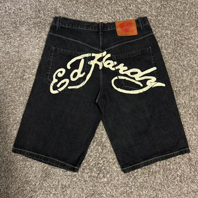 GOTHIC DENIM SHORTS ED HARDY BLACK DENIM STYLE