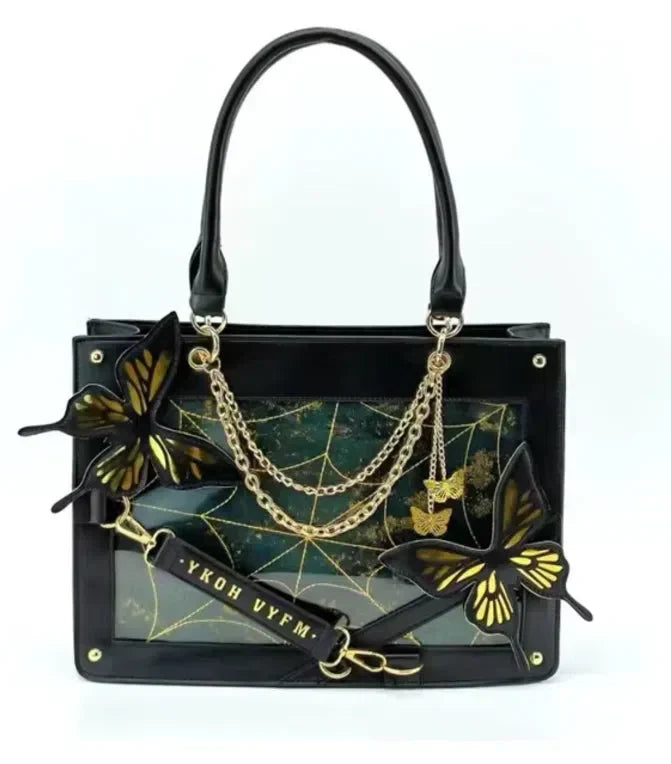 GOTHIC SHOULDER BAG BLACK BUTTERFLY DESIGN GOTHIC SHOULDER BAG