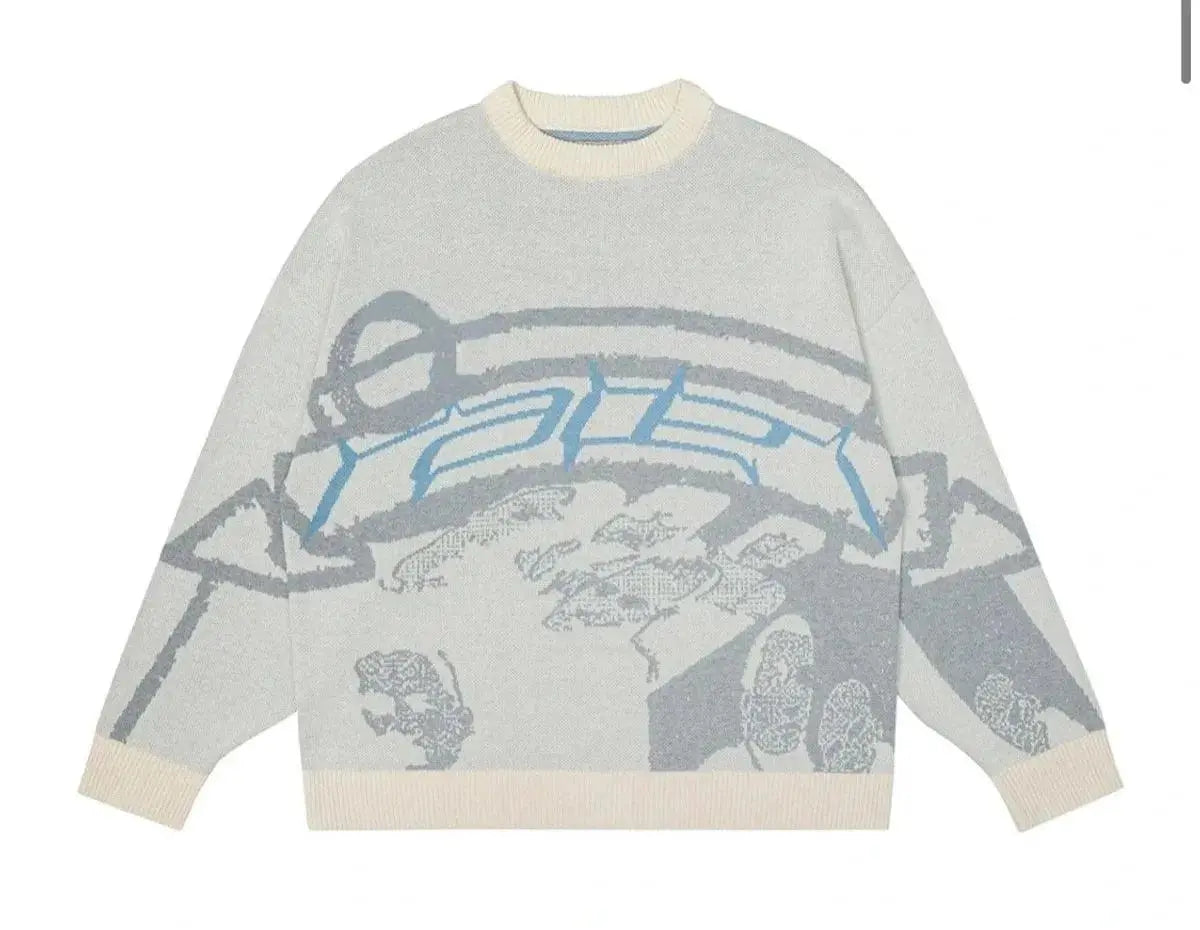 GRAPHIC KNIT SWEATER WITH CREATIVE STRIPES PULLOVERS DESIGN