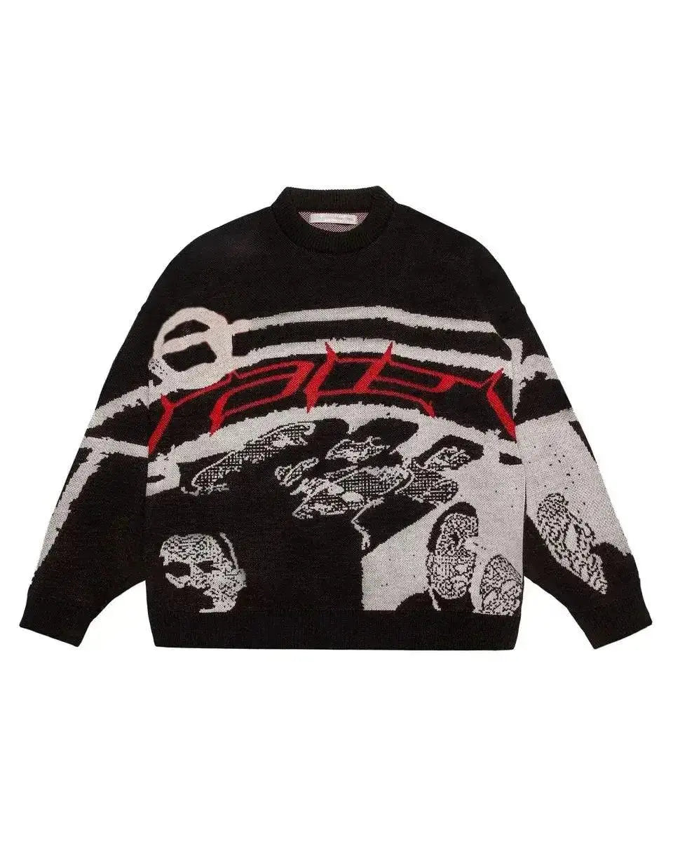 GRAPHIC KNIT SWEATER WITH CREATIVE STRIPES PULLOVERS DESIGN