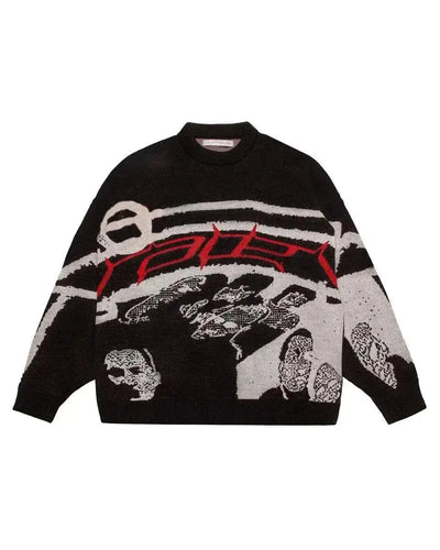 GRAPHIC KNIT SWEATER WITH CREATIVE STRIPES PULLOVERS DESIGN