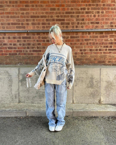 GRAPHIC KNIT SWEATER WITH CREATIVE STRIPES PULLOVERS DESIGN