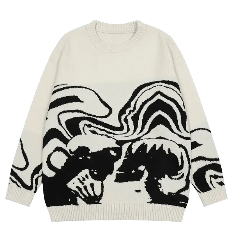 GRAPHIC SWEATER ABSTRACT SKULL KNITTED DESIGN IN BLACK AND WHITE