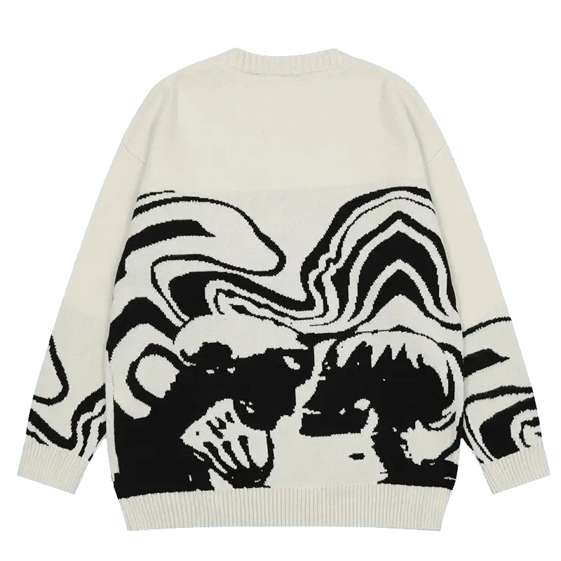 GRAPHIC SWEATER ABSTRACT SKULL KNITTED DESIGN IN BLACK AND WHITE