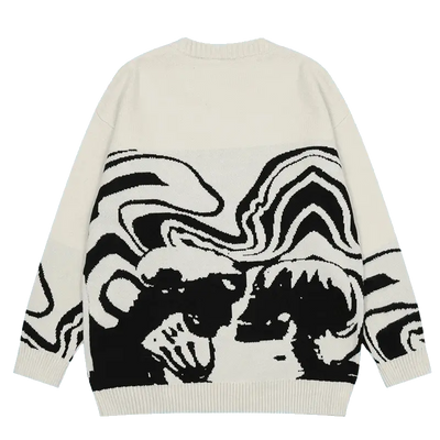 GRAPHIC SWEATER ABSTRACT SKULL KNITTED DESIGN IN BLACK AND WHITE