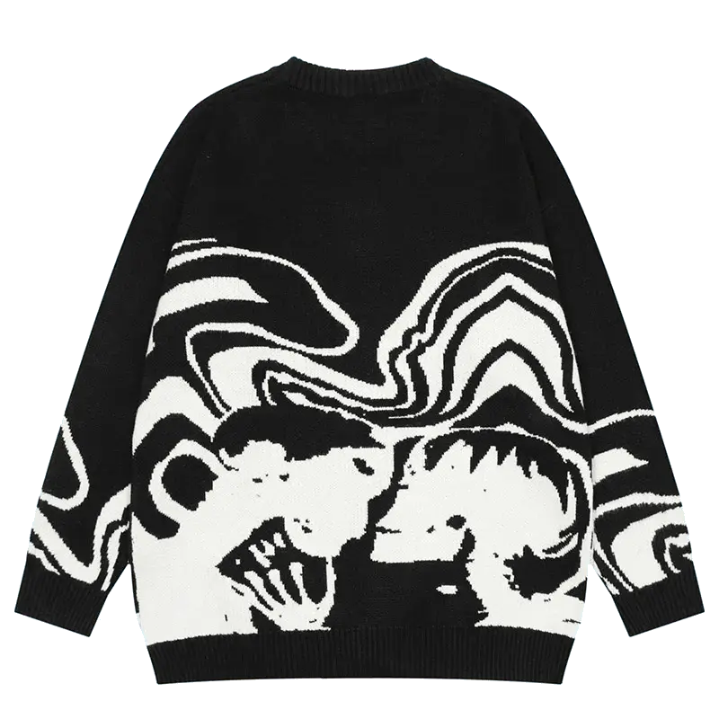 GRAPHIC SWEATER ABSTRACT SKULL KNITTED DESIGN IN BLACK AND WHITE