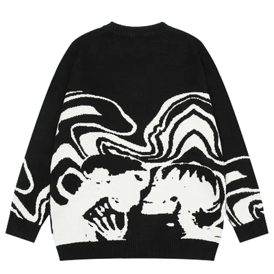 GRAPHIC SWEATER ABSTRACT SKULL KNITTED DESIGN IN BLACK AND WHITE