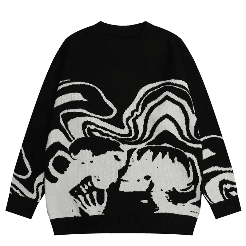 GRAPHIC SWEATER ABSTRACT SKULL KNITTED DESIGN IN BLACK AND WHITE