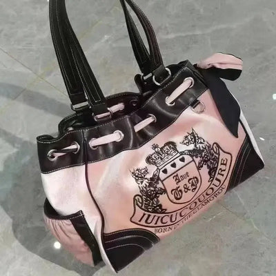 GRAY AND BLACK VELVET SHOULDER BAG WITH PINK ACCENTS Y2K VINTAGE