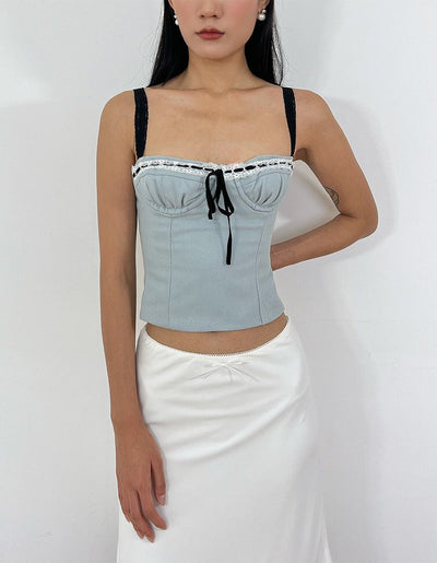 GRAY CORSET TOP WITH LACE TRIM FOR WOMEN'S FASHION