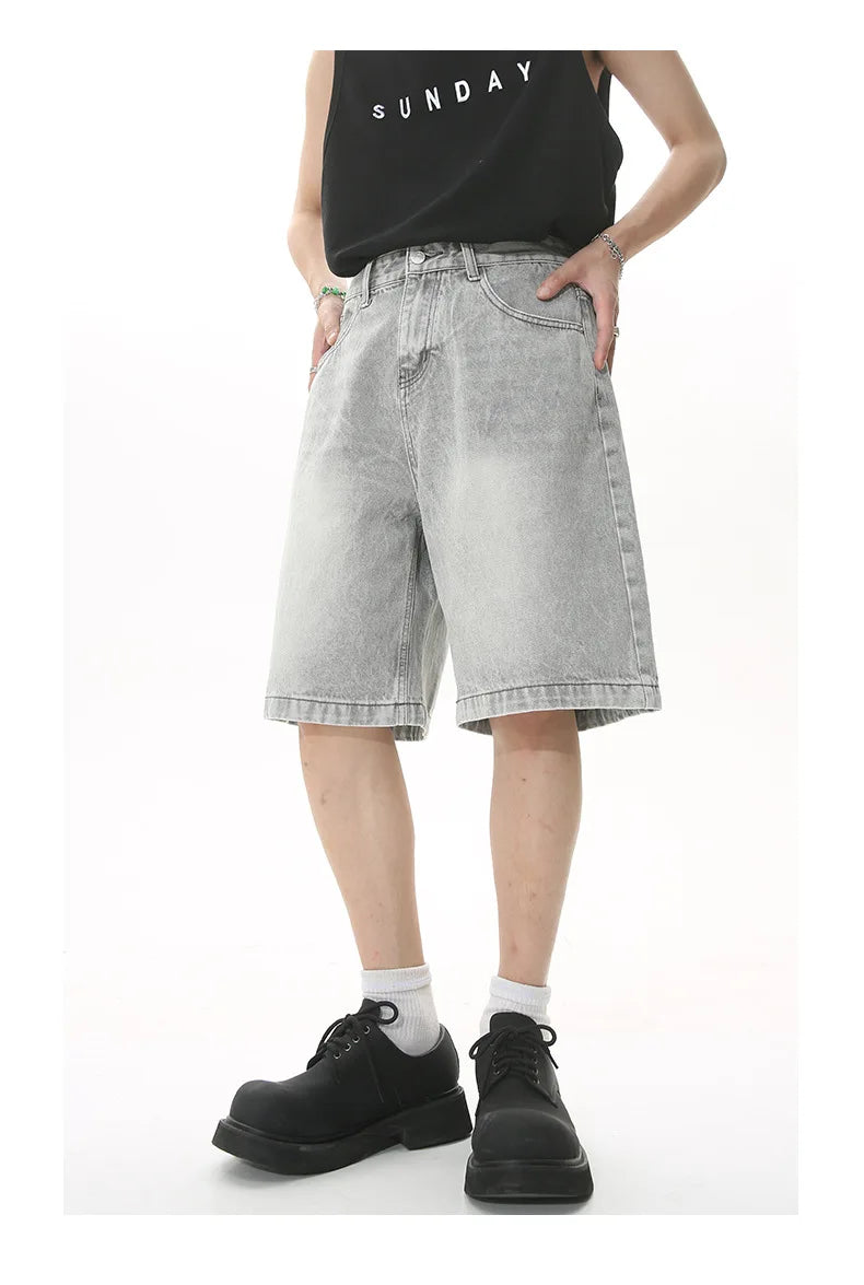 GRAY DENIM SHORTS CASUAL COTTON DENIM