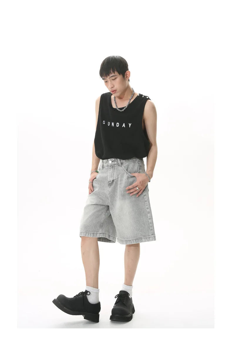 GRAY DENIM SHORTS CASUAL COTTON DENIM