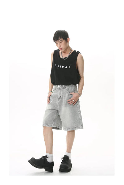 GRAY DENIM SHORTS CASUAL COTTON DENIM