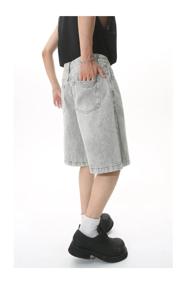 GRAY DENIM SHORTS CASUAL COTTON DENIM