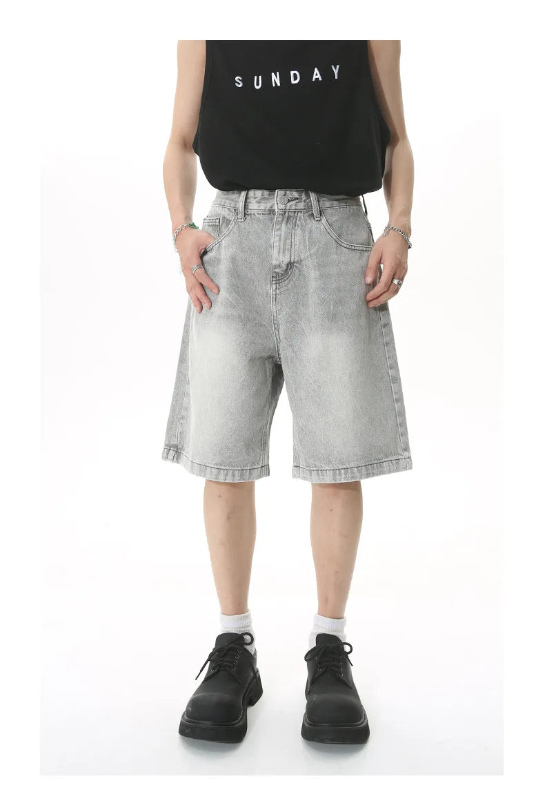 GRAY DENIM SHORTS CASUAL COTTON DENIM