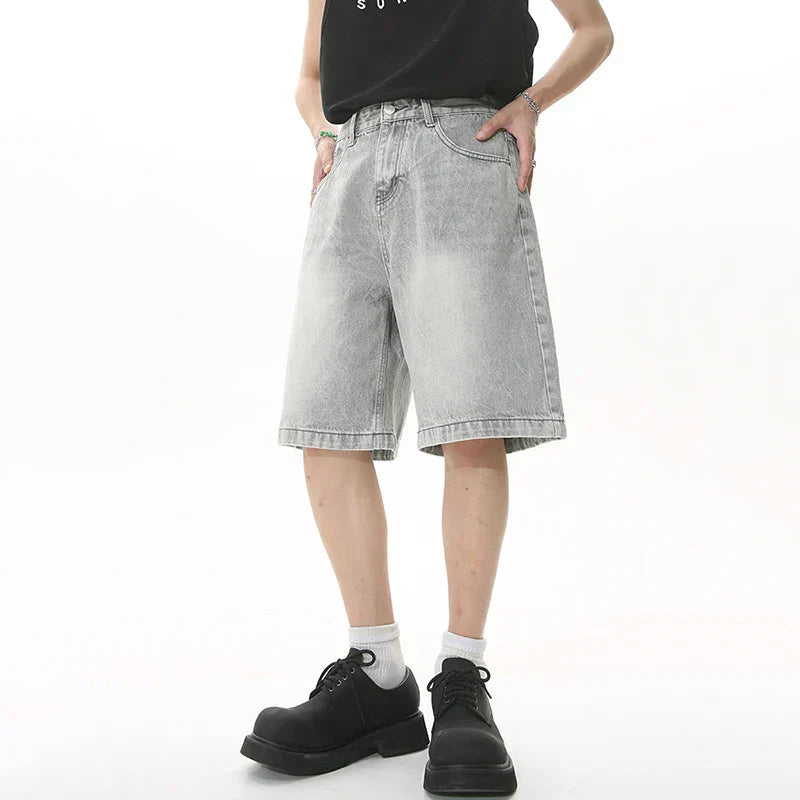 GRAY DENIM SHORTS CASUAL COTTON DENIM