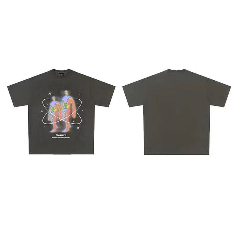 GRAY GRAPHIC T-SHIRT WITH ATOMIC PATTERNED DESIGN FOR UNIQUE STREETWEAR STYLE