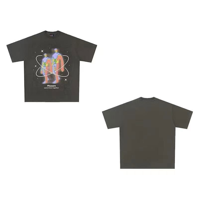GRAY GRAPHIC T-SHIRT WITH ATOMIC PATTERNED DESIGN FOR UNIQUE STREETWEAR STYLE