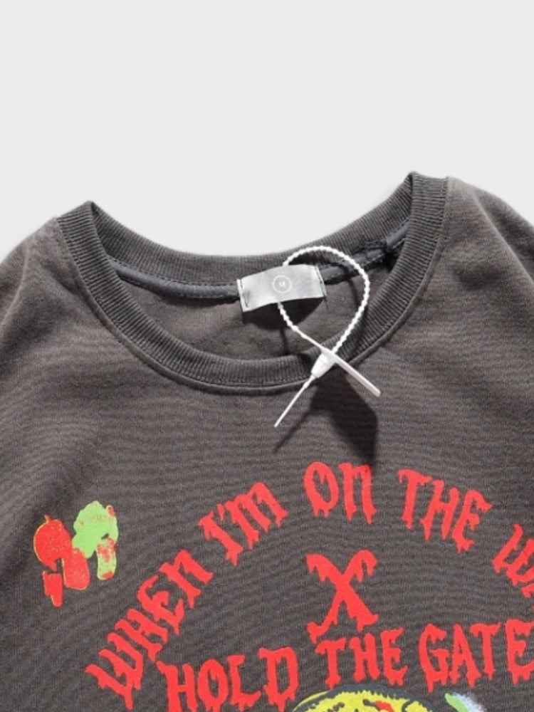 GRAY SKULL DESIGN TEE SHIRT Y2K STYLE