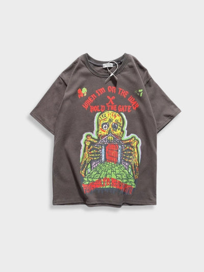 GRAY SKULL DESIGN TEE SHIRT Y2K STYLE