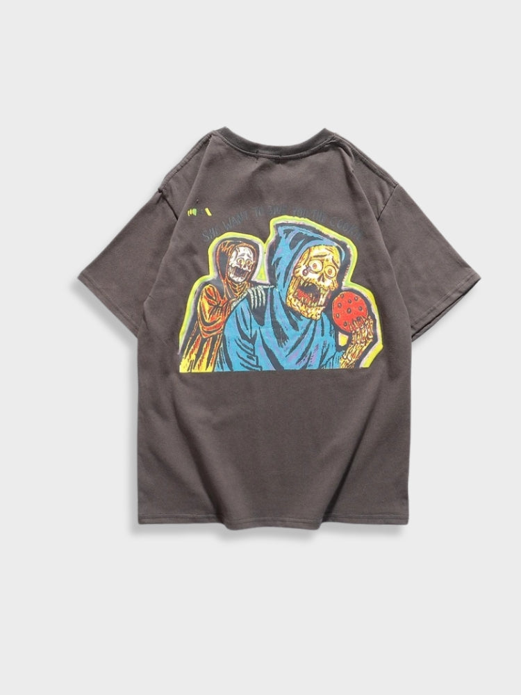 GRAY SKULL DESIGN TEE SHIRT Y2K STYLE