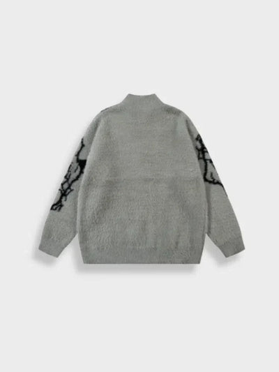 GRAY SWEATER WITH LIGHTNING BOLT DESIGN VINTAGE STREETWEAR JACKET