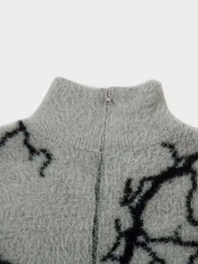 GRAY SWEATER WITH LIGHTNING BOLT DESIGN VINTAGE STREETWEAR JACKET