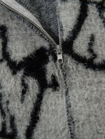 GRAY SWEATER WITH LIGHTNING BOLT DESIGN VINTAGE STREETWEAR JACKET