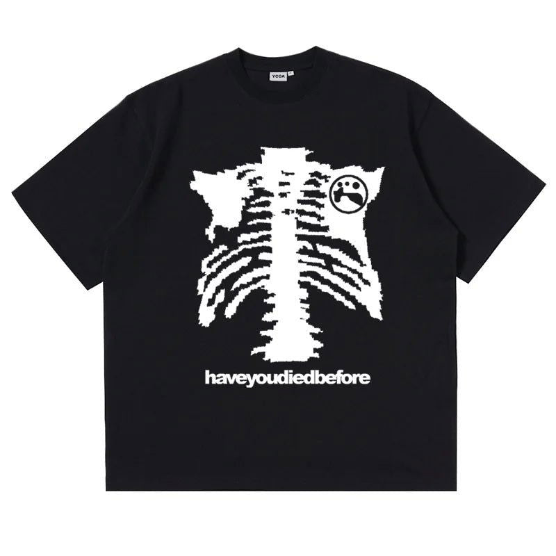 GRAY T-SHIRT WITH UNIQUE SKELETON DESIGN