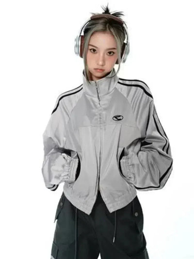 GRAY TRACK JACKET WITH BLACK STRIPES - VINTAGE CYBER Y2K STYLE