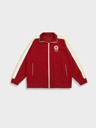 GRAY TRACK JACKET WITH STRIPED SLEEVES - OFFRE UNE STREETWEAR VINTAGE UNISEXE