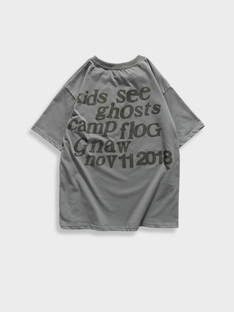 GRAY UNISEX TEE SHIRT WITH HEART GRAPHIC AND TEXT DESIGN