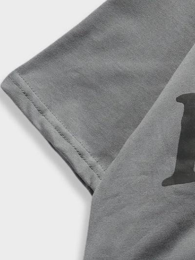 GRAY UNISEX TEE SHIRT WITH HEART GRAPHIC AND TEXT DESIGN