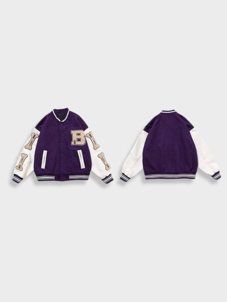 GREEN AND BLACK VARSITY JACKET WITH BONE ACCENTS - UNIVERSITY JACKET