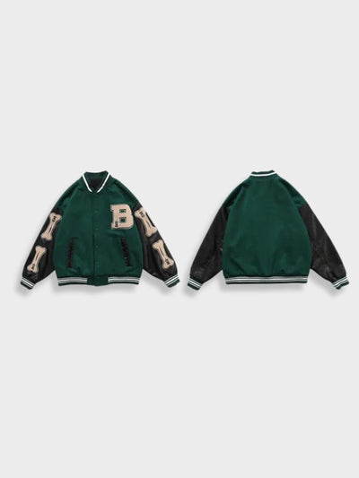 GREEN AND BLACK VARSITY JACKET WITH BONE ACCENTS - UNIVERSITY JACKET